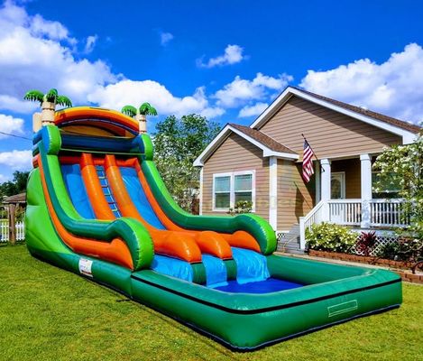 Tarpaulin Outdoor Inflatable Water Slides Carnival Palm Tree Bounce House